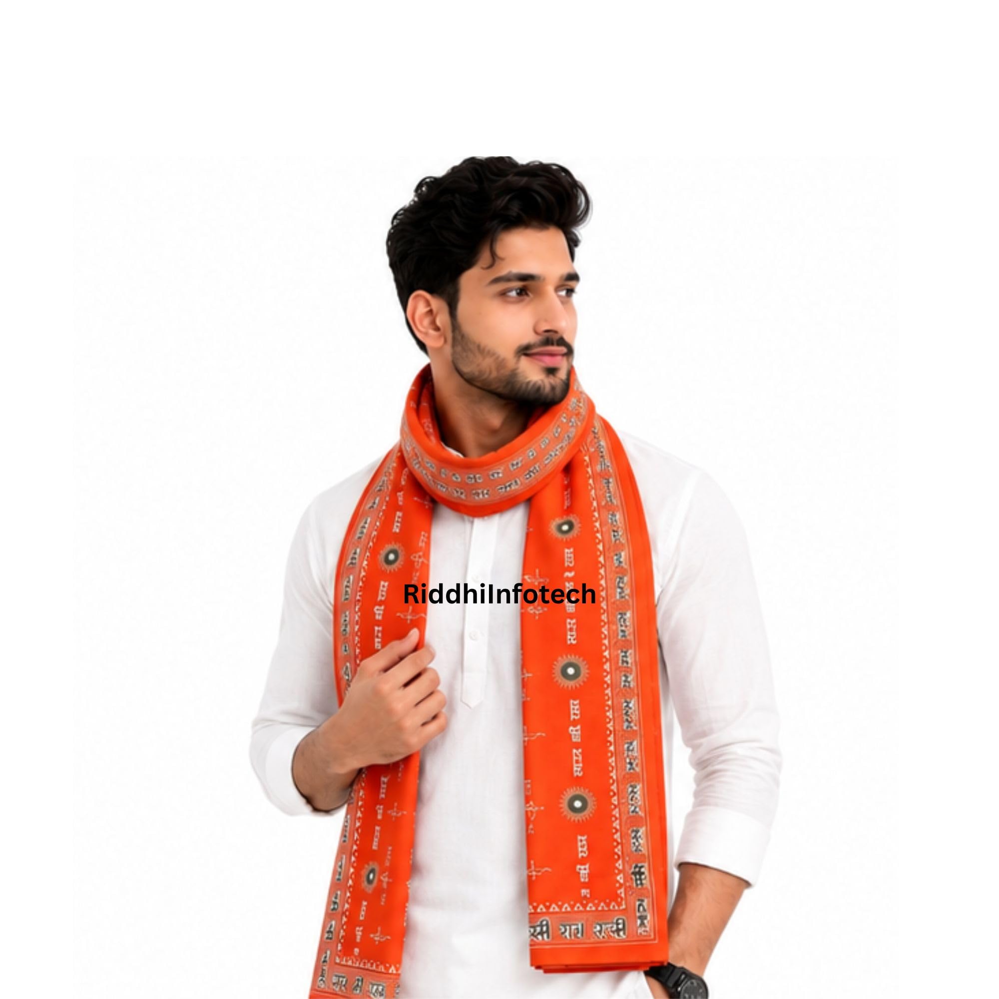 RiddhiInfotech Ram Naam Bhagwa Gamcha for Men & Women | Saffron Orange Pure Cotton Angochha Gamosa | Jai Shri Ram Religious Scarf, Pooja Dupatta & Cotton Towel for Temple | 1Pc-picture-35