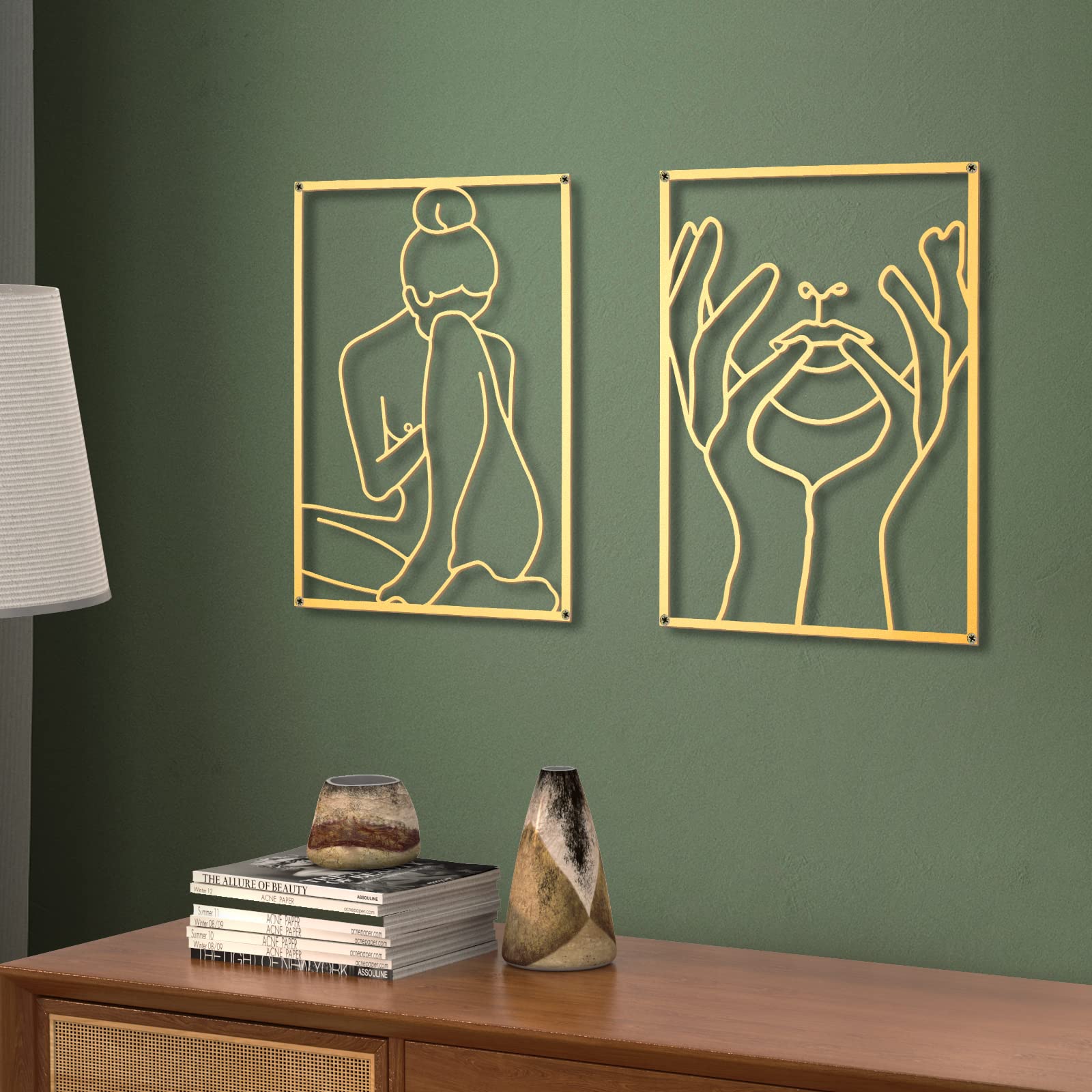 Set Of 3 Gold Metal Wall Art Decor - Modern Abstract Female Line Sculptures For Living Room, Bedroom, Office (16.9x11.8in Each) - View #4