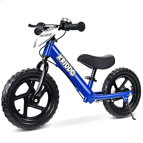 KRIDDO Bicicleta de equilibrio Pro para niños de 2 a 5 años con freno de mano y soporte, bicicleta de empuje de 12 pulgadas, bicicleta de regalo