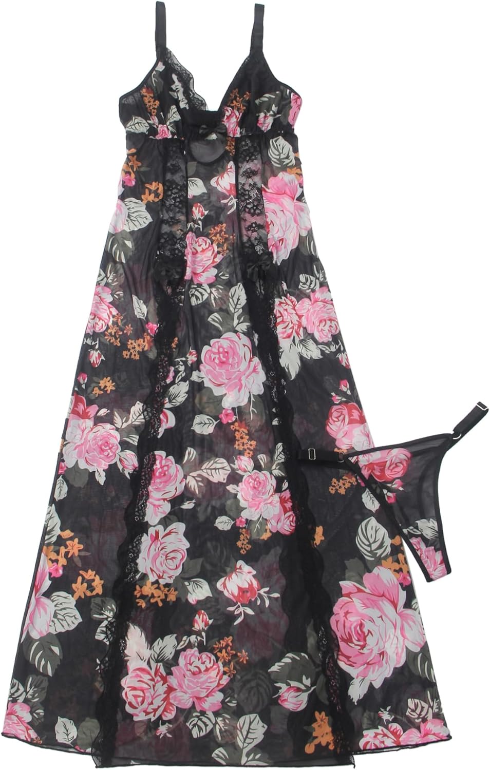 comeondear Lace Nightgown for Women Sexy V Neck Negligee with Panty Sleeveless Nightwear Long Mesh Nightgown - Image 6