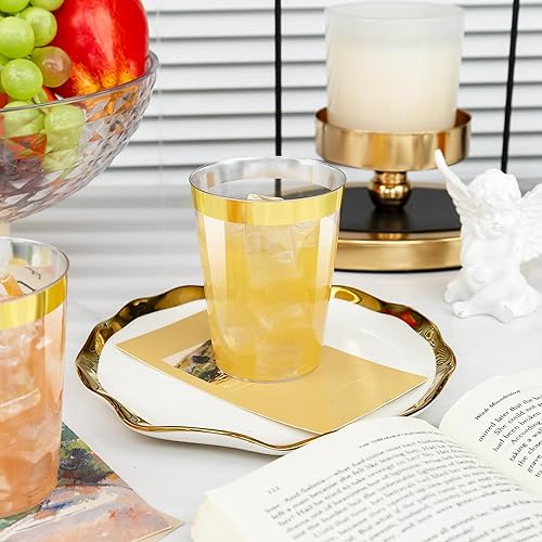 Vista 47 de I00000 200 vasos de plástico desechables plateados de 10 onzas, vasos de plástico transparente a la antigua, vasos de borde plateado, desechables