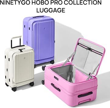 NINETYGO Carry-On 22x14x9 Airline Approved, Flat Top Opening 20 Suitcase, PC Hard Shell, TSA Lock, 360° Spinner Wheel, 01-black