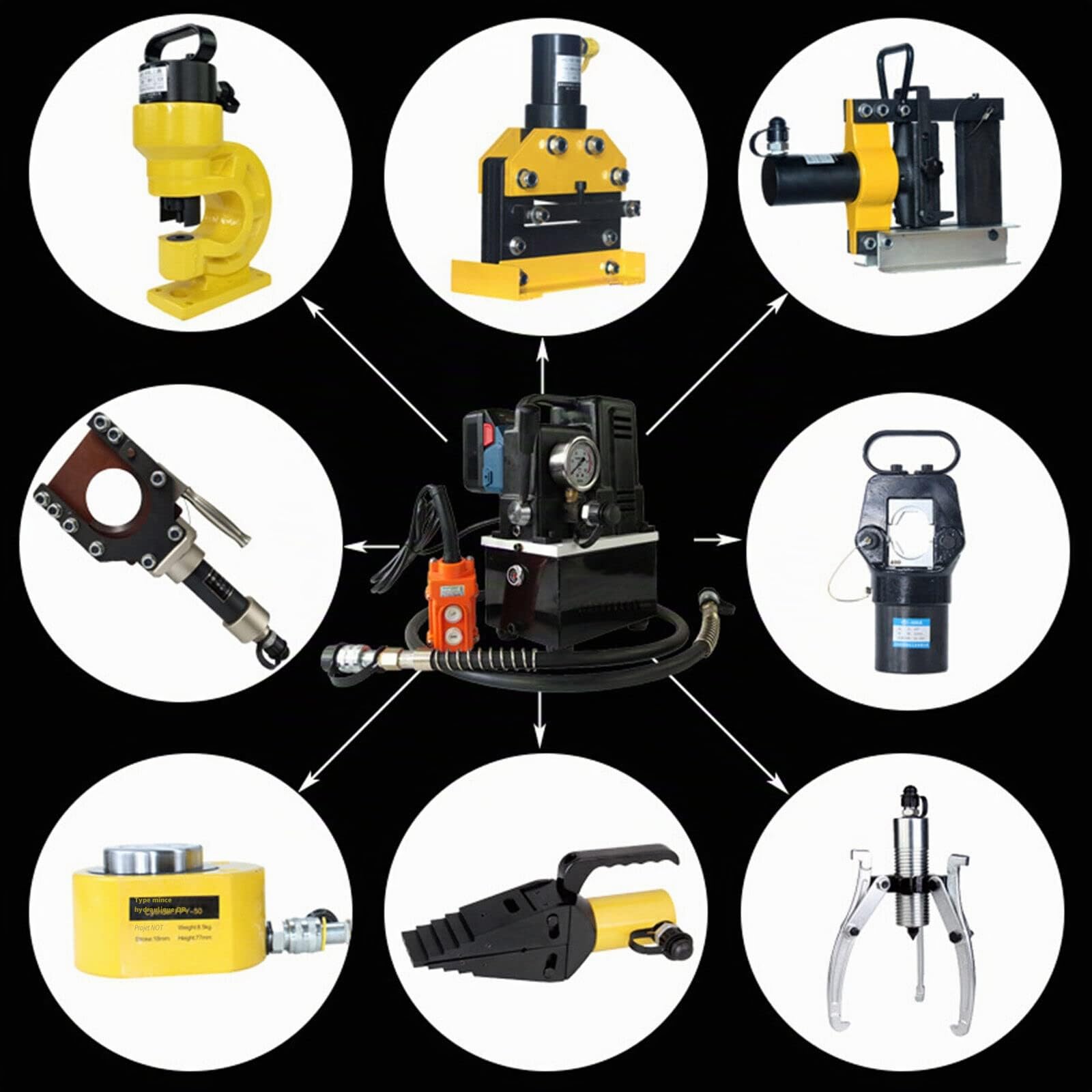 Pompe hydraulique électrique 700 bar 220 V noire, pompe haute pression compacte pour de nombreuses applications. Léger, puissant et fiable pour les tâches hydrauliques
