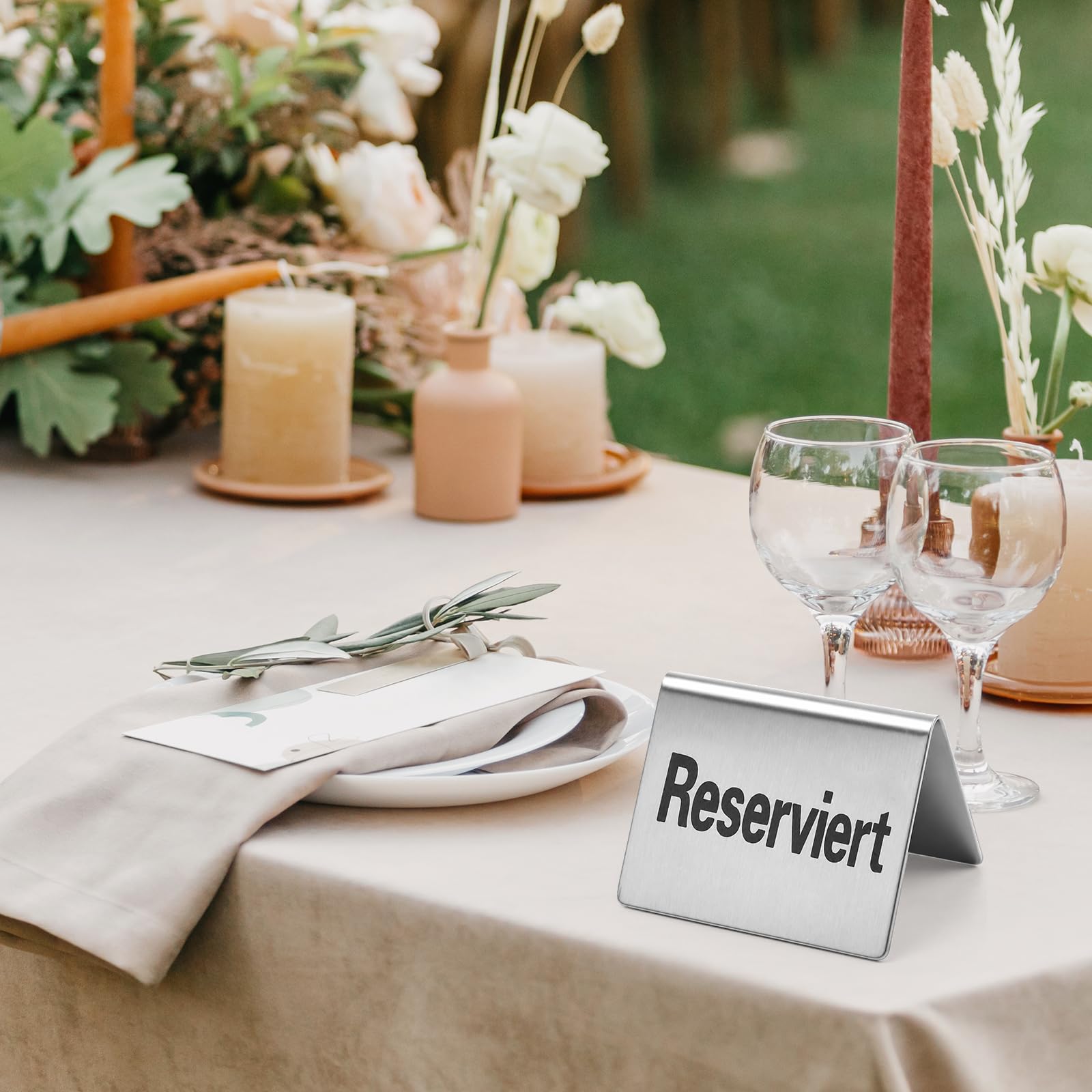 20 carteles de reserva en ambos lados de acero inoxidable para eventos, 50