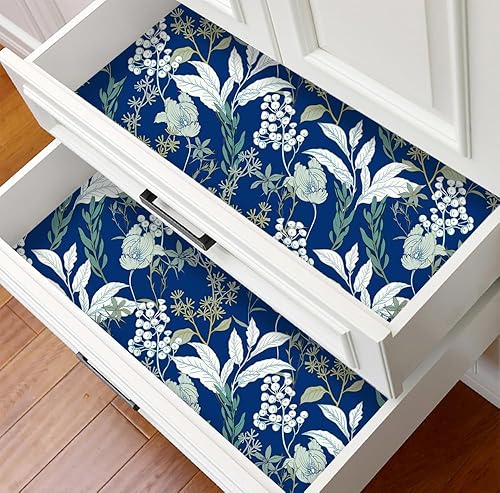 Miniatura 4 de Yasinet Papel tapiz vintage azul para despegar y pegar, papel tapiz de contacto floral extraíble, autoadhesivo, papel tapiz floral azul bohemio para