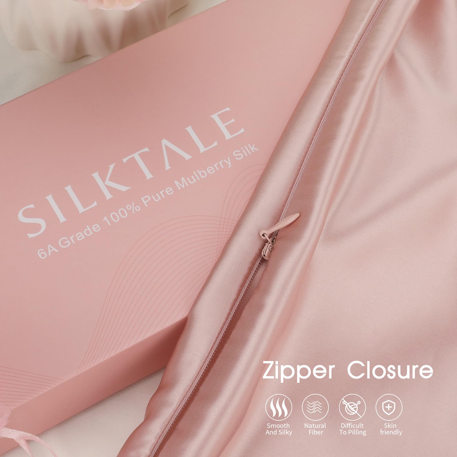 SILKTALE 100% 19MM Mulberry Silk Toddler/Travel Pillowcase, Small Silk Pillow Case for Kids/Baby with Hidden Zipper 1pc, Blush Pink,40x60 cm - Image 2