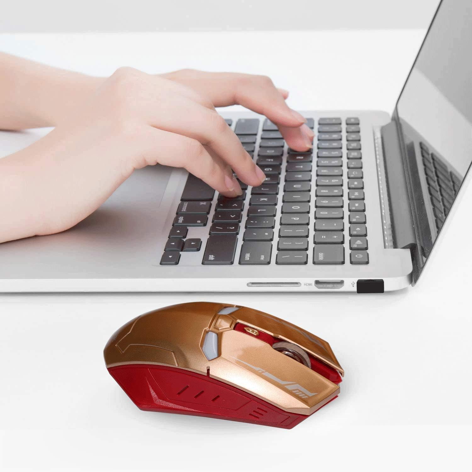 Gaming Wireless Mouse, Six-Button Silent Iron Man Mouse 2.4G with USB Nano Receiver for Laptop and PC (Gold)