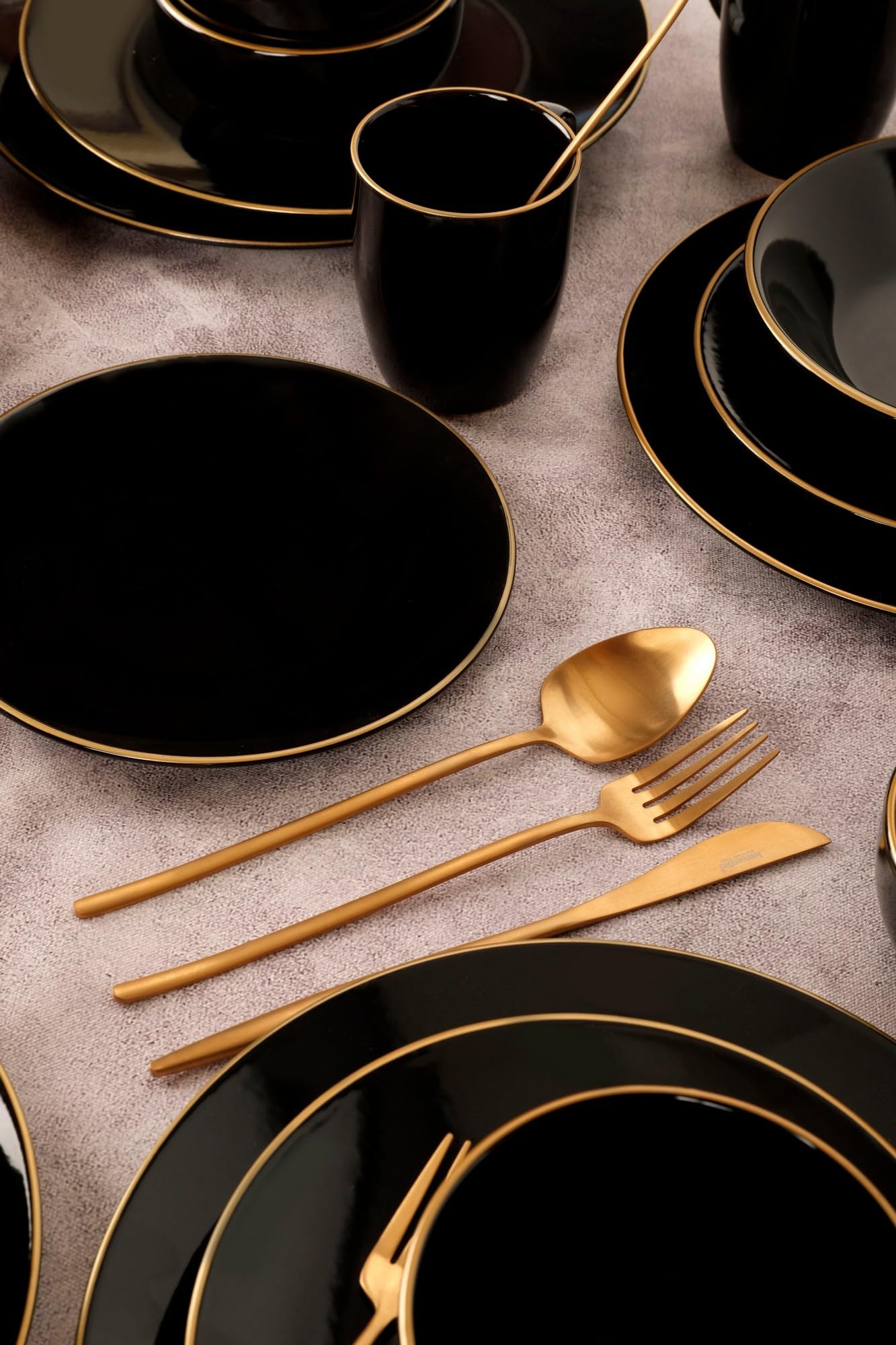 30-Piece Ceramic Dinner Set, Black Stoneware | Antibacterial, Eco-Friendly, Easy Clean | Dishwasher & Microwave Safe | Perfect for Elegant Dining