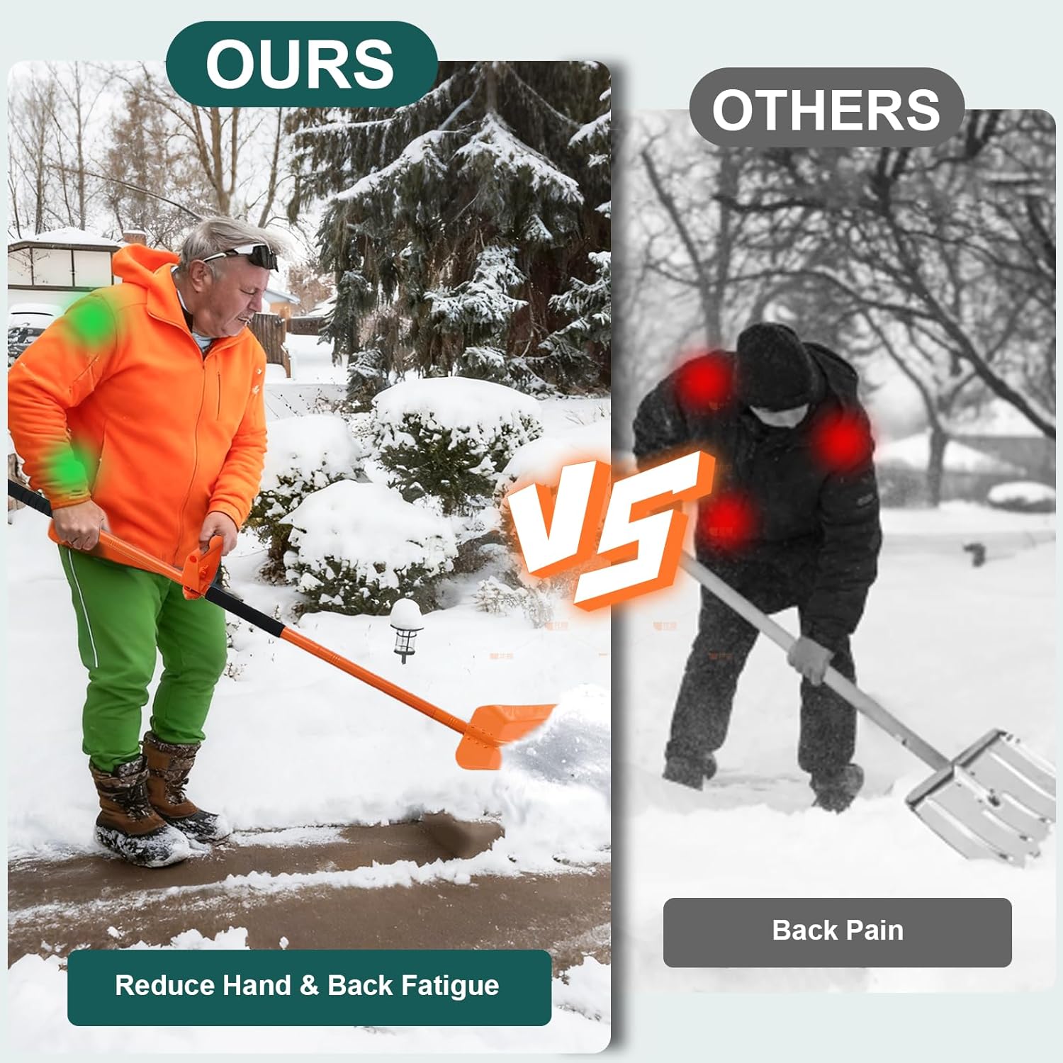 69 Inch Heavy Duty Snow Shovel for Driveway, Large Capacity Snow Removal with Ergonomic Handle Tool, Portable Shovel for Car Sidewalk Garden Farm, Orange