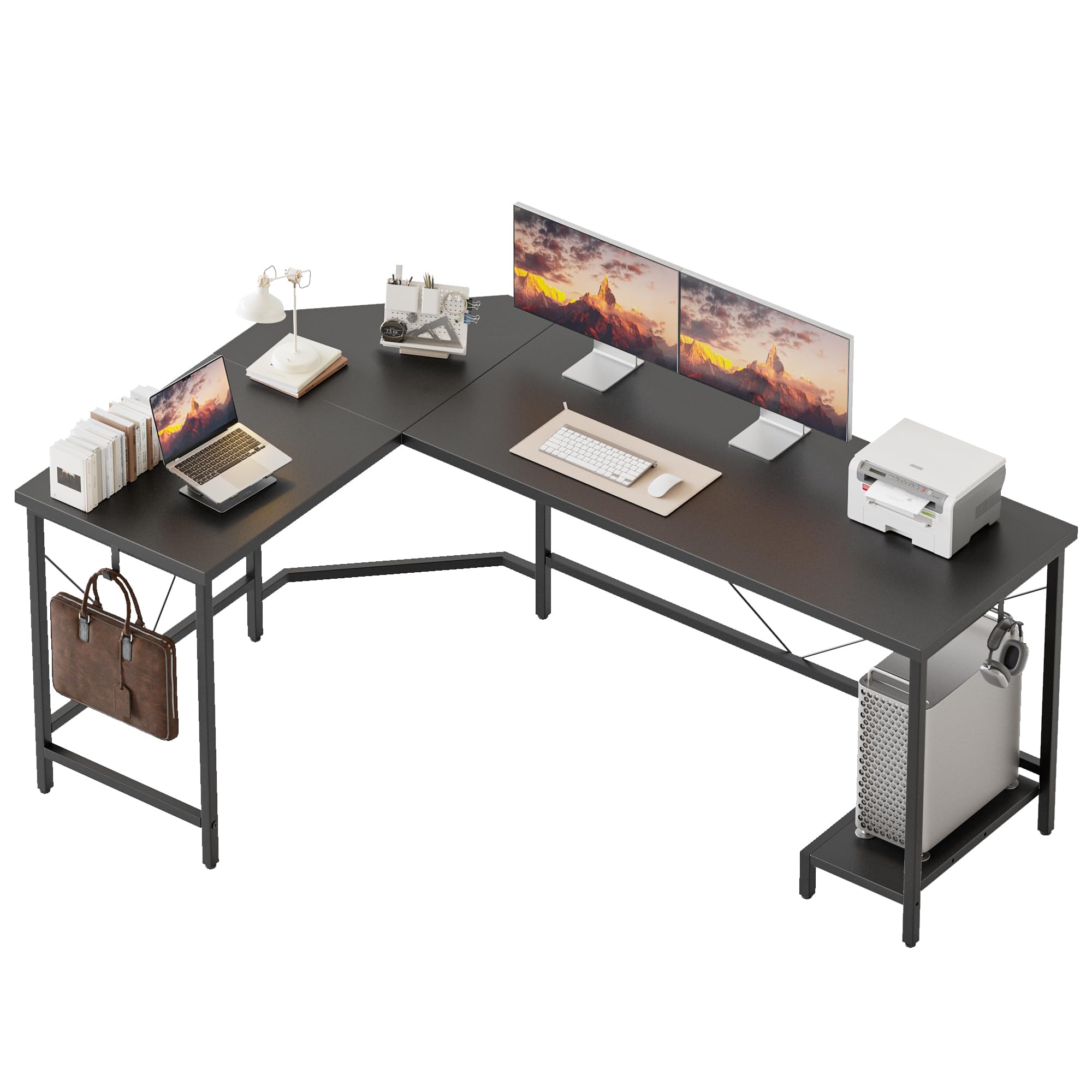 L Shaped Desk 66 inch for Home Office, Corner Computer Desk Gaming Desk Wood l Desk with CPU Stand, Study Writing Table(CPU Stand, Black, 66 inch)