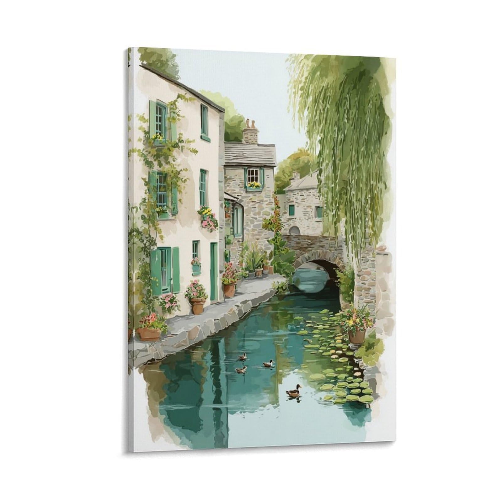Cartmel Village 24x36inch(60x90cm) Vintage Watercolor Canvas Wall Art