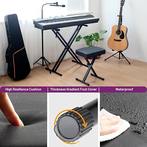 Miniatura 7 de CAHAYA Banco de teclado estilo X de 3.5 pulgadas de grosor, cojín acolchado, banco de piano, altura ajustable, asiento para teclados digitales