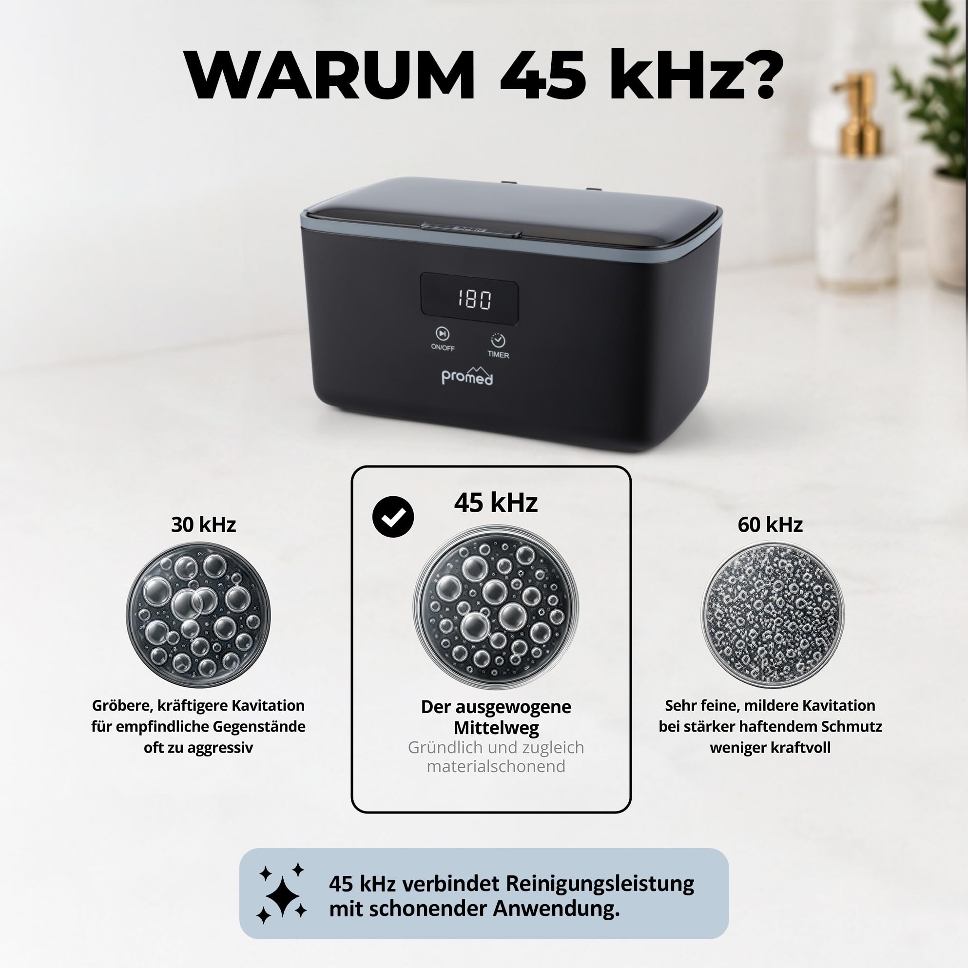 Promed UC-60 Pulitore a Ultrasuoni Nero 650 ml 45 kHz – Vasca Ultrasuoni 50 W, Pulitore Ultrasuoni per Occhiali, Gioielli, Orologi, Apparecchio Denti e Protesi Dentarie, 5 Timer, Ultrasonic Cleaner