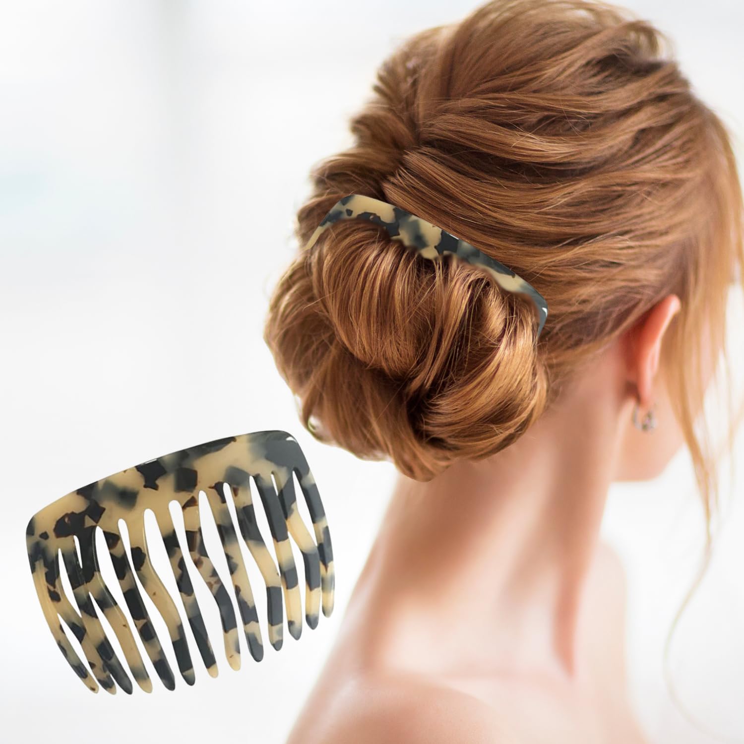 French Amie Fab 13 Teeth Medium 3 1/2" Handmade Celluloid Side Hair Comb Flexible Durable No Slip Women Hair Accessories, Made in France (White Tokyo)