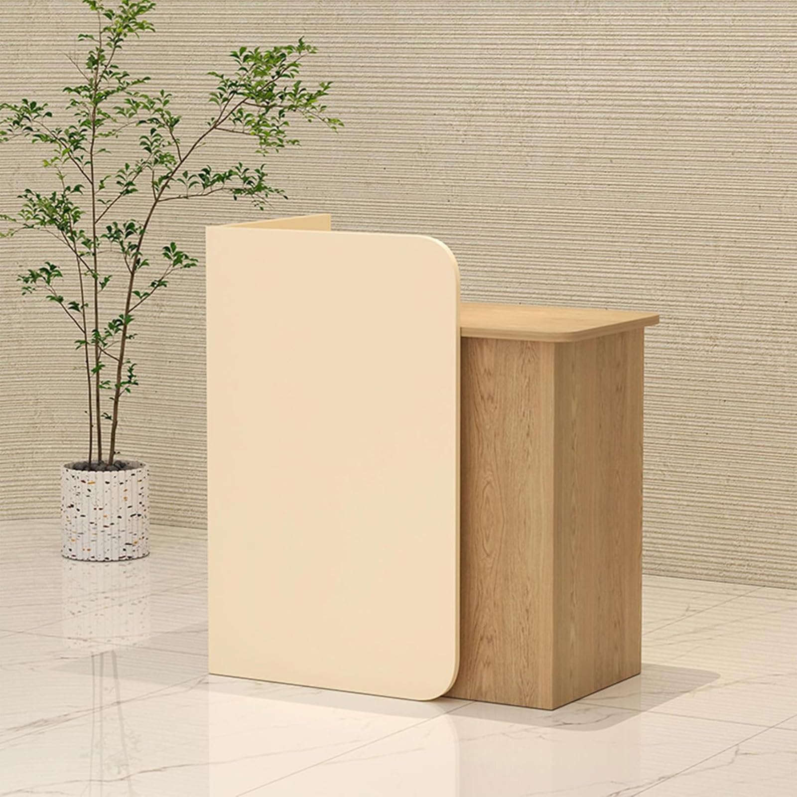 Reception compatta con cassetti per supermercati e minimarket, elegante scrivania in legno per casa, ufficio o segretaria, design salvaspazio, 60 x 45 x 95 cm