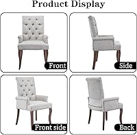 Vista 7 de Juego de 6 sillas de comedor tapizadas, sillas decorativas con respaldo copetudo, sillas de comedor modernas de tela de felpilla con brazos y patas