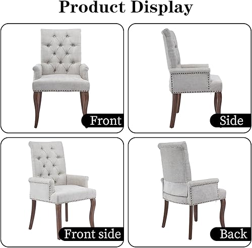 Miniatura 7 de Juego de 6 sillas de comedor tapizadas, sillas decorativas con respaldo copetudo, sillas de comedor modernas de tela de felpilla con brazos y patas