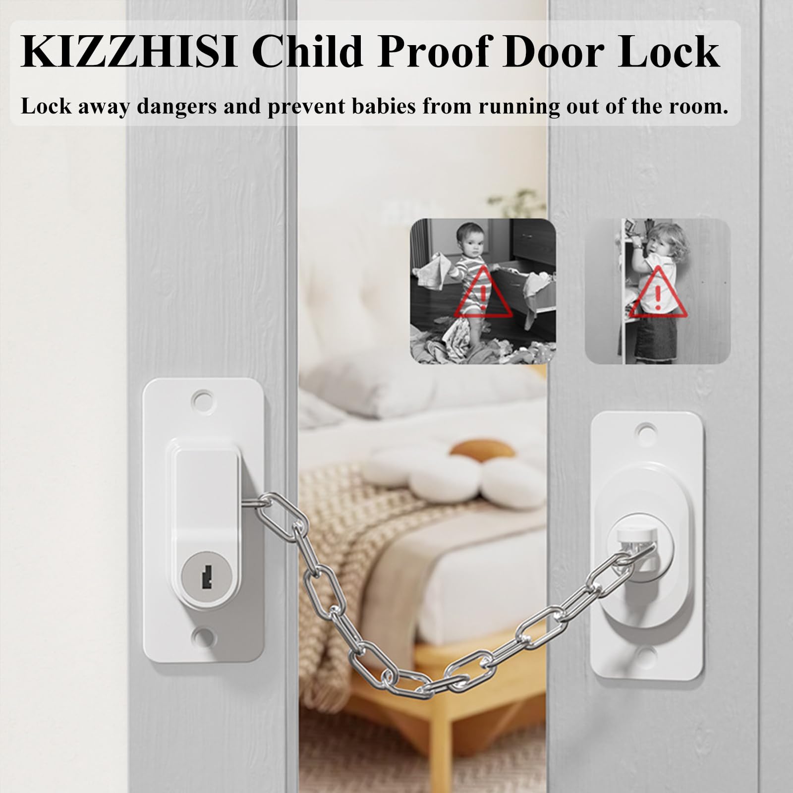 Cerradura de puerta a prueba de niños (paquete de 2), cerradura pesada para refrigerador, cerraduras de gabinete, cerraduras de ventana y cerraduras infantiles para armarios, fuerte adhesivo