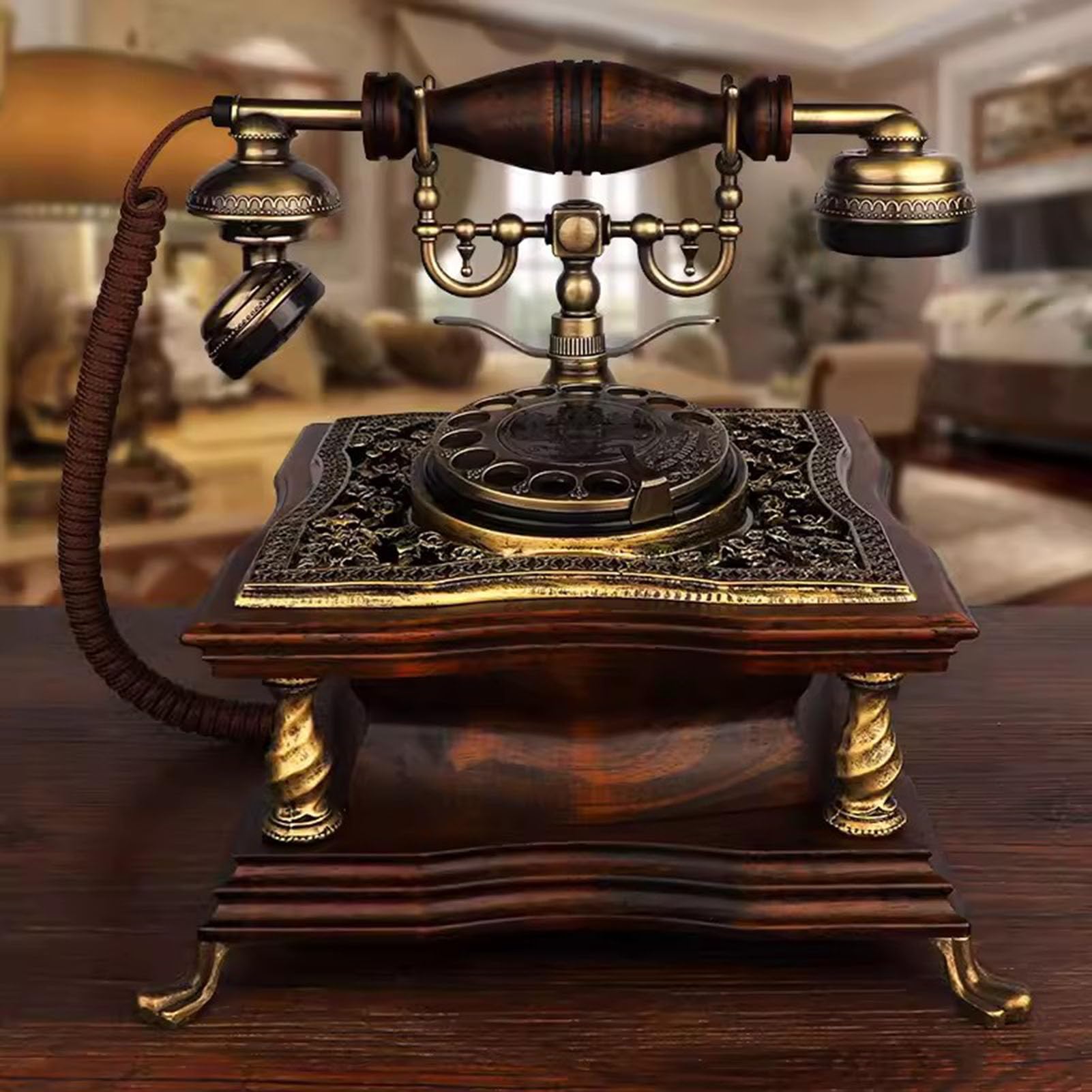 Telefon stacjonarny Retro obrotowy telefon przewodowy telefon przewodowy z 1921 r. w starym stylu z funkcją ponownego wybierania dla domu biurowego