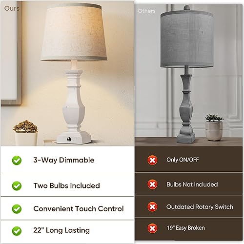 Miniatura 3 de ROTTOGOON Juego de 2 lámparas de mesa regulables, lámparas de mesa rústicas de granja para sala de estar, dormitorio, lámparas de escritorio para
