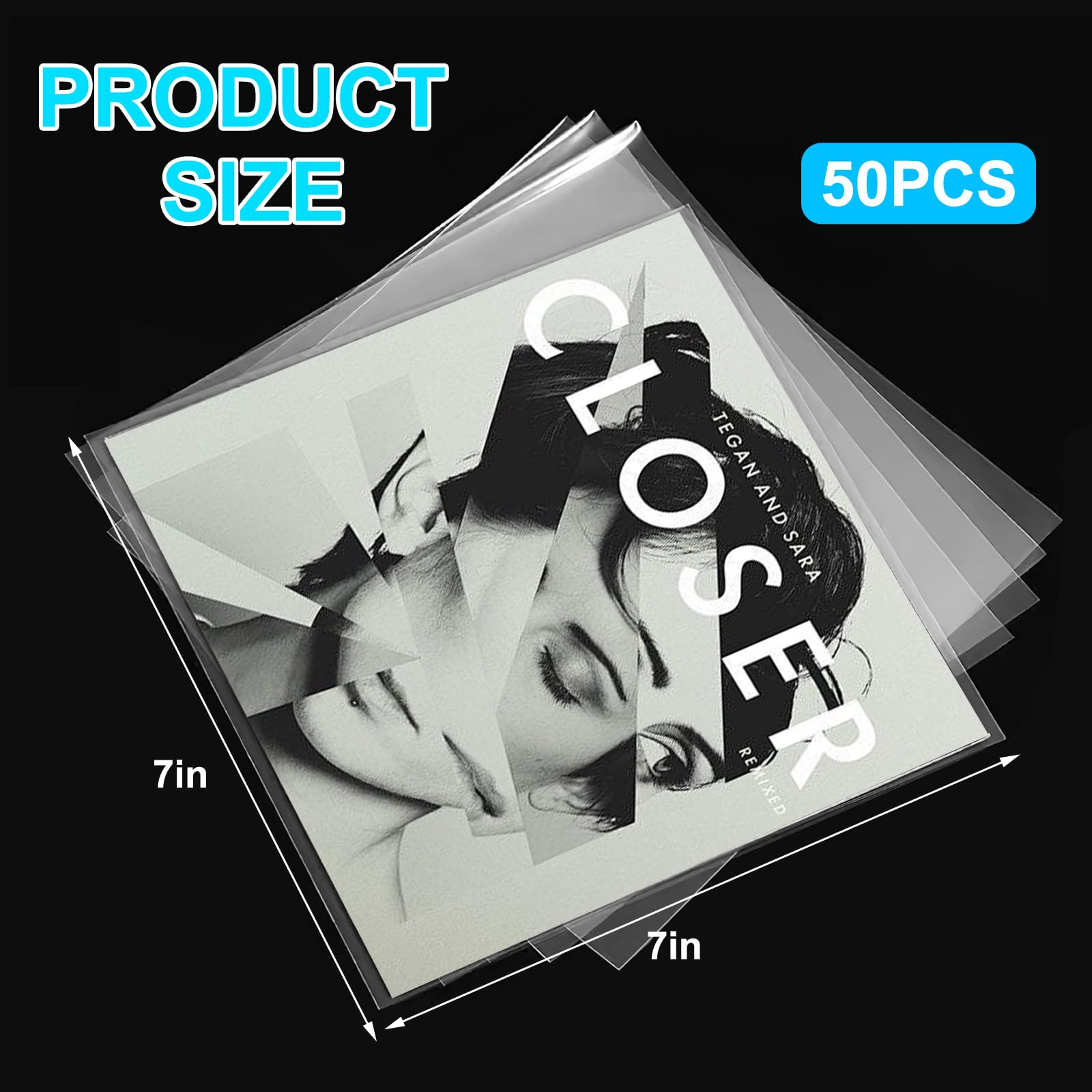 50 custodie per dischi in vinile da 7 pollici, 185 mm x 185 mm, trasparenti, antistatiche, per LP da 7" Single LP