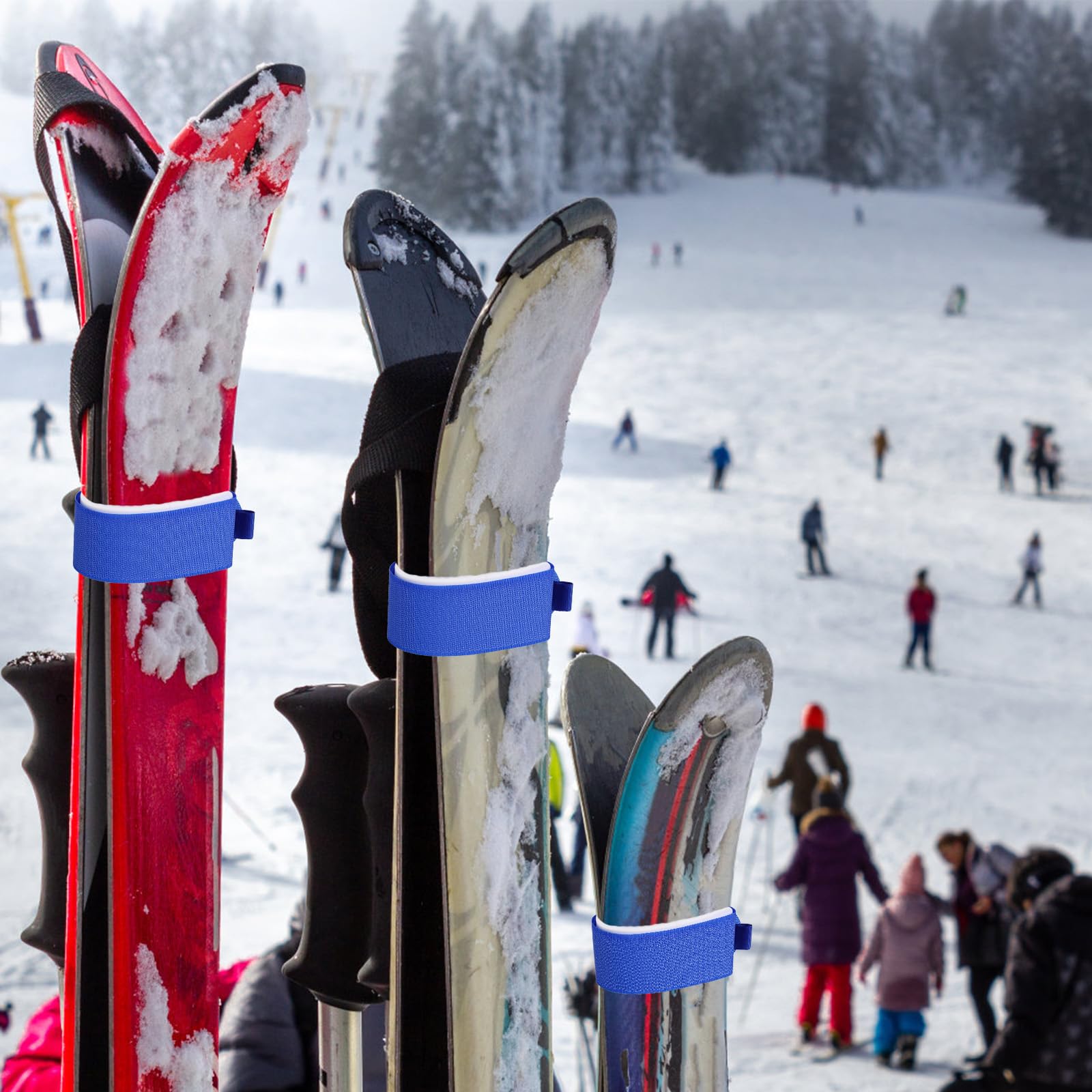 BOXOB 6 Stück Ski Befestigungsbänder, 48,4x5,4cm Skibänder mit Schutzpolstern Ski Trägergurt Aufbewahrung Ski Zubehör für Skibretter Skistöcke Wintersport