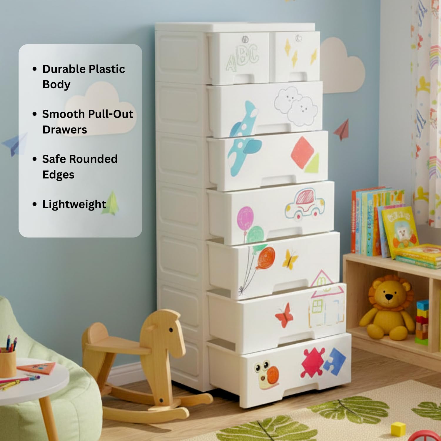 The Tickle Toe Plastic Chest of 8 Drawers for Kids | Multipurpose Organizer & Kids Wardrobe with 2 Locks | Glossy Dresser for Clothes & Toys | 44Lx28.5Wx114H cm | White 2