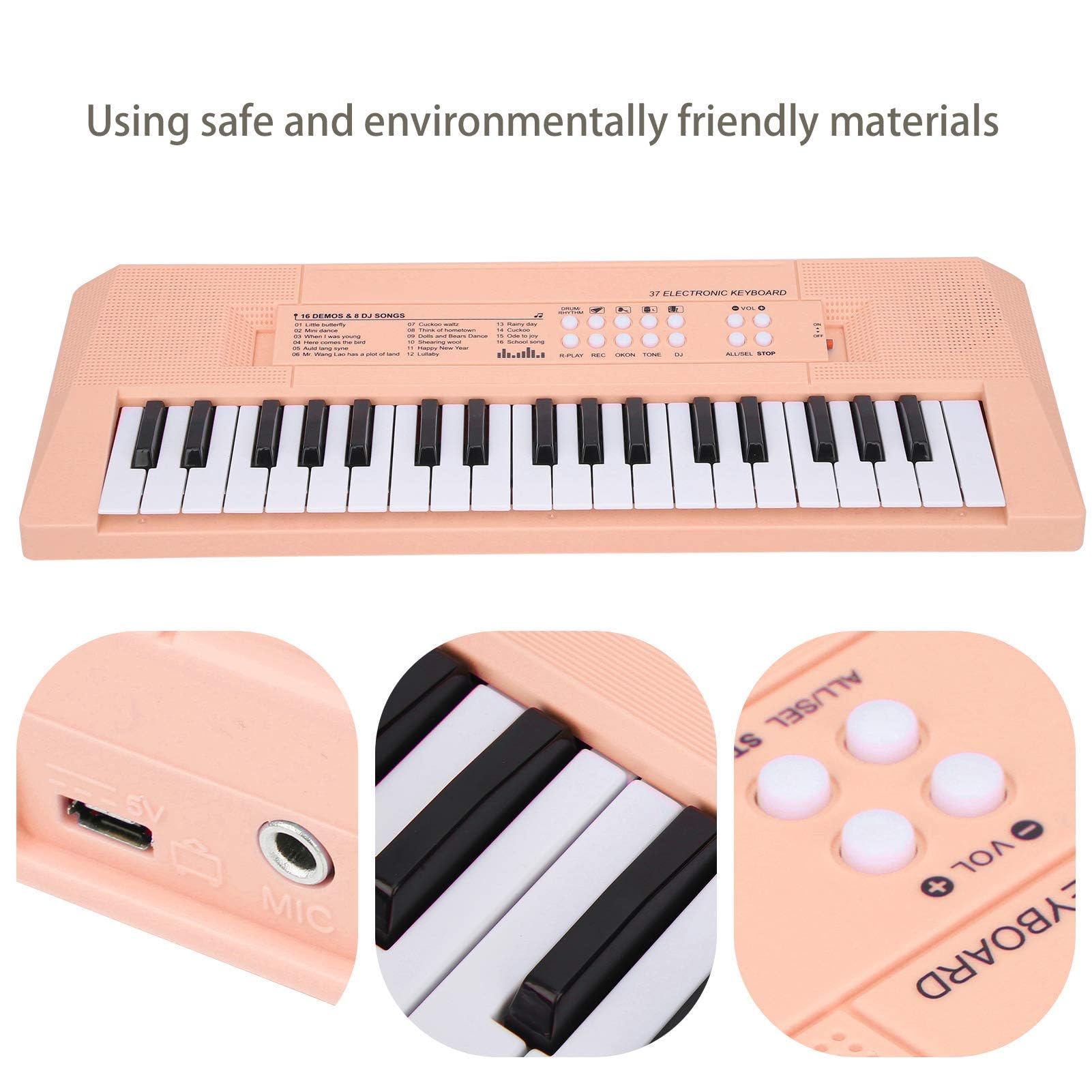 BF ‑ 3738 Musical Electric Keyboard Piano z 37 klawiszami, instrument edukacyjny do nauki klawiatury z regulowaną głośnością muzyki dla początkujących(różowy)