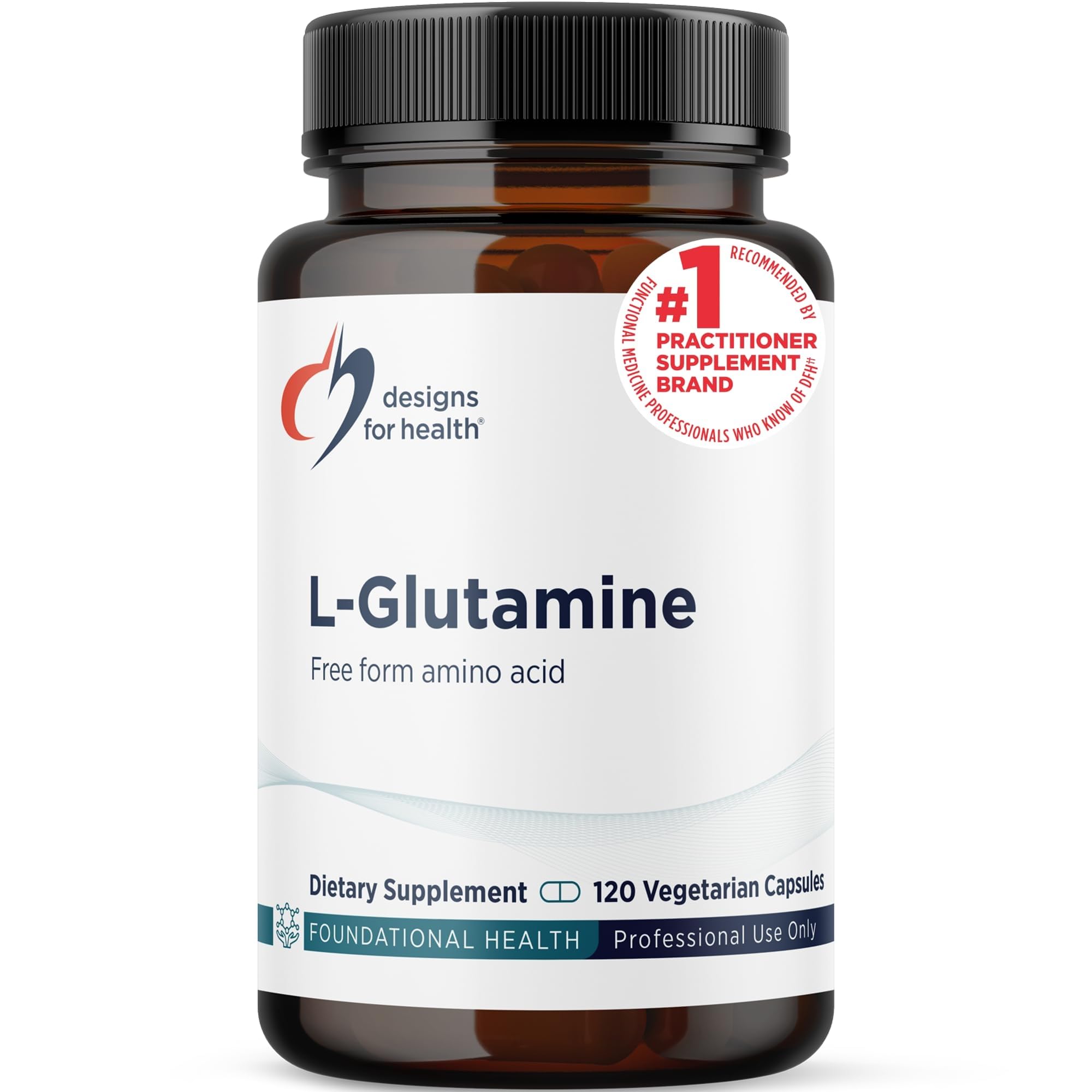 Designs for Health L-Glutamine Capsules, Support Muscle, 120 Capsules Standard Packaging