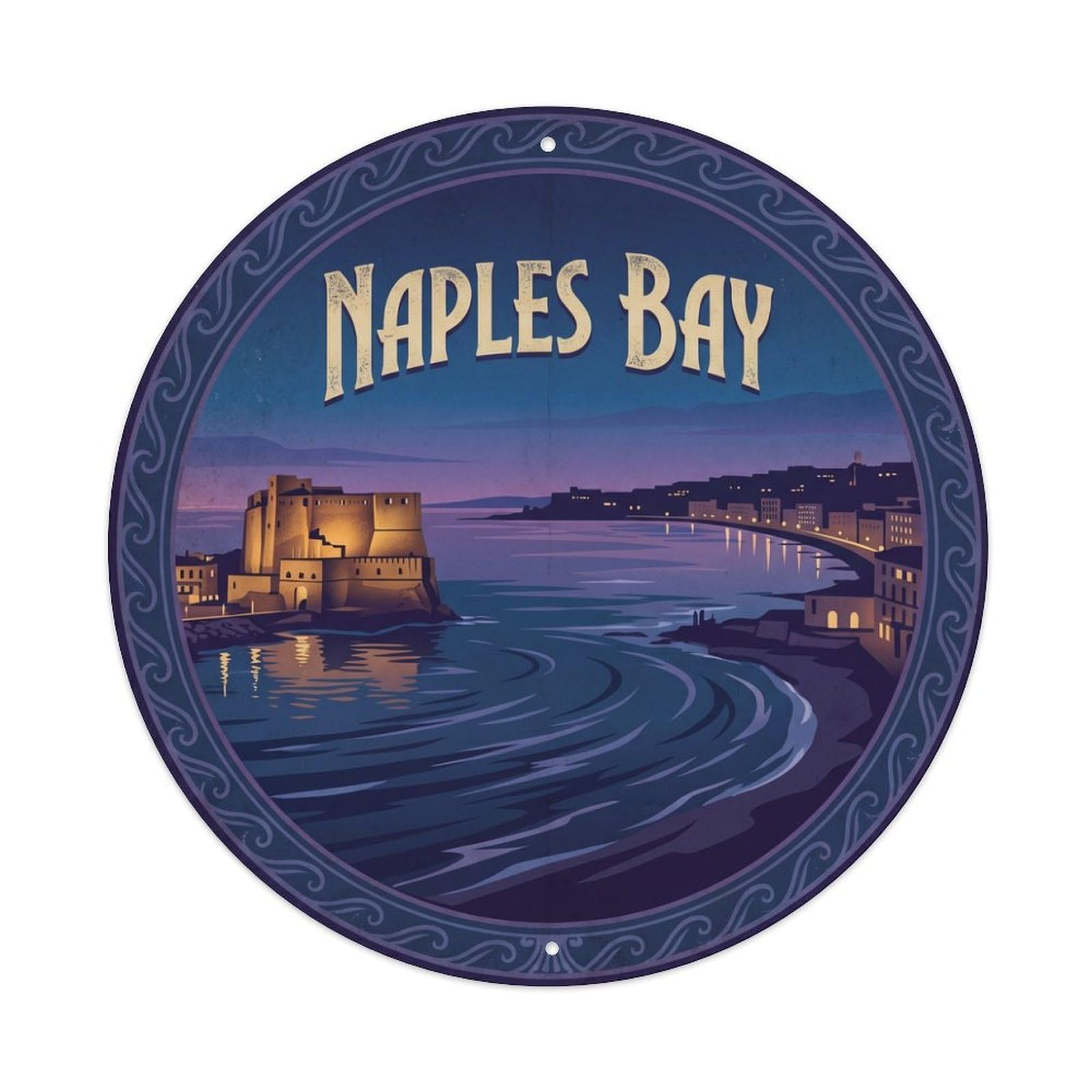 Naples Heritage City Bay Night Castle Travel Vintage Metal Tin Sign