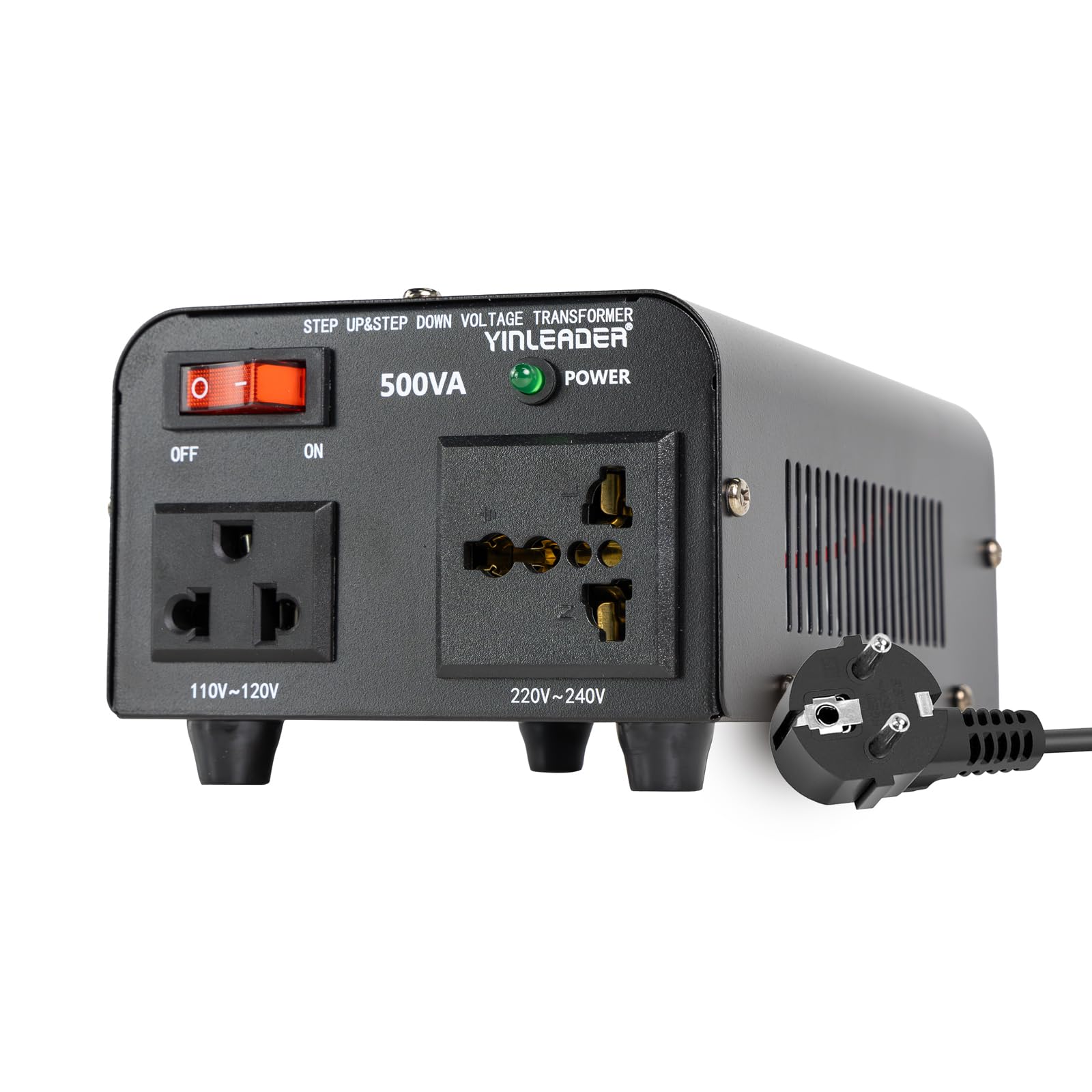 Yinleader 500 VA 230 V fino a 110 V USA Trasformatore di tensione a nucleo toroidale - Ingresso: 220 V / Uscita: 110 V e 220 V