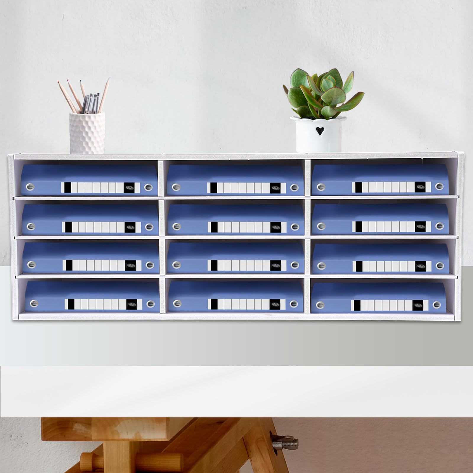 Porta documenti, 12 scomparti, organizzatore postale a 4 piani, organizzatore per letteratura, struttura stabile, per l'uso a casa, biblioteca, ufficio, aula (bianco) 80 x 30,8 x 30 cm