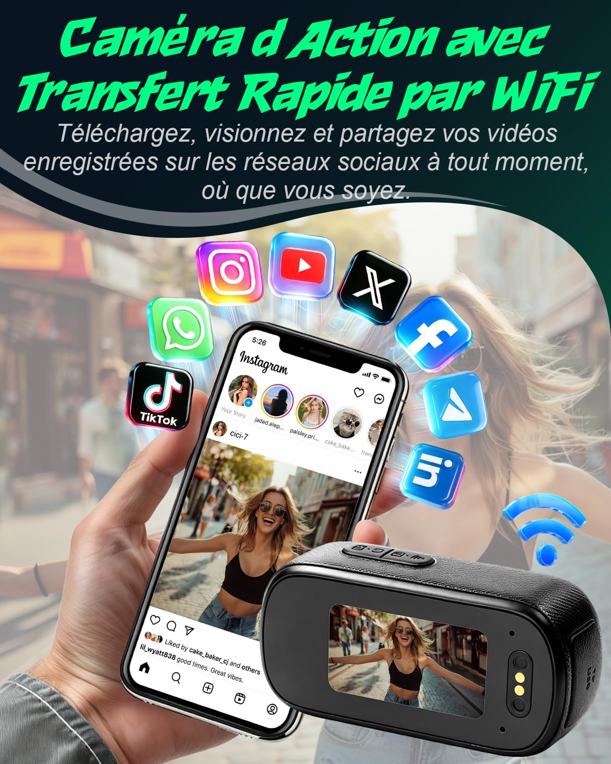 Mini Caméra Sport 4K, 32GB Action Cam WiFi, 150° Portable Caméra Corporelle