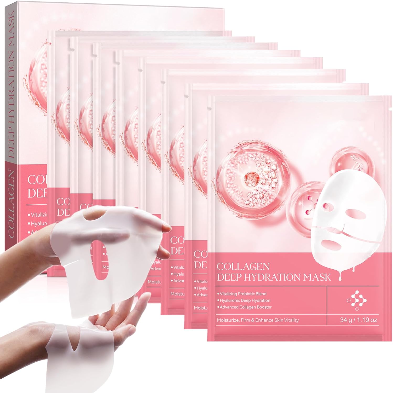 Bio Collageen Real Deep Mask, 8 stuks collageen masker, Korean Collageen Real DeepMask overnight, anti-rimpel lifting gezichtsmasker, minimaliseert poriën, vermindert fijne lijntjes en rimpels