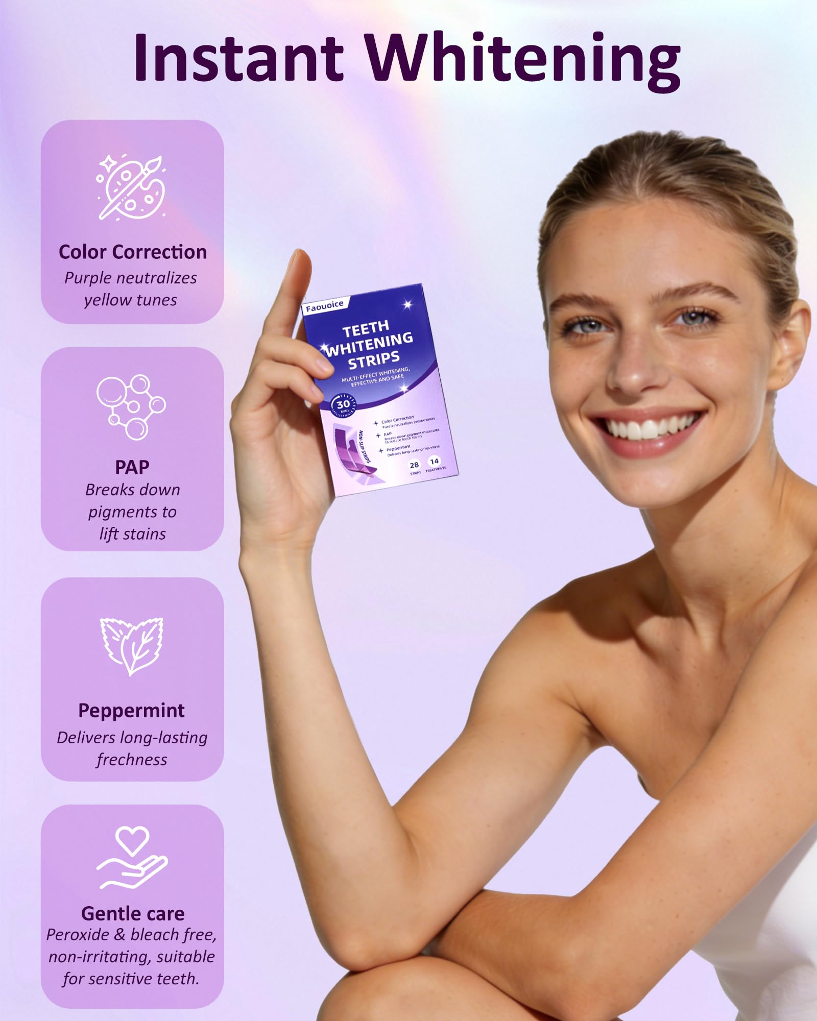 Teeth Whitening Strips, Purple Whitening Strips, Enamel Safe for Sensitive Tooth, Color Corrector, Tooth Stain Remover, Non-Slip Design, 28 Strips (14 Treatments) — view 2