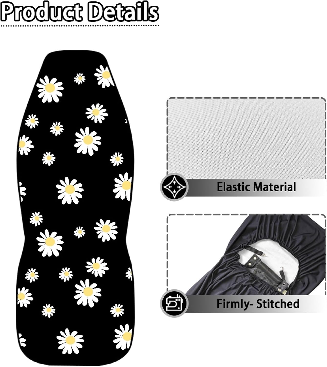 Daisy Car Seat Covers Abstract Small Wild Flowers with White Petals Cute Floral Pattern Vehicle Front Seat Protector Cushion Covers Universal Car Accessories for SUVs Trucks Sedans,2 Pack