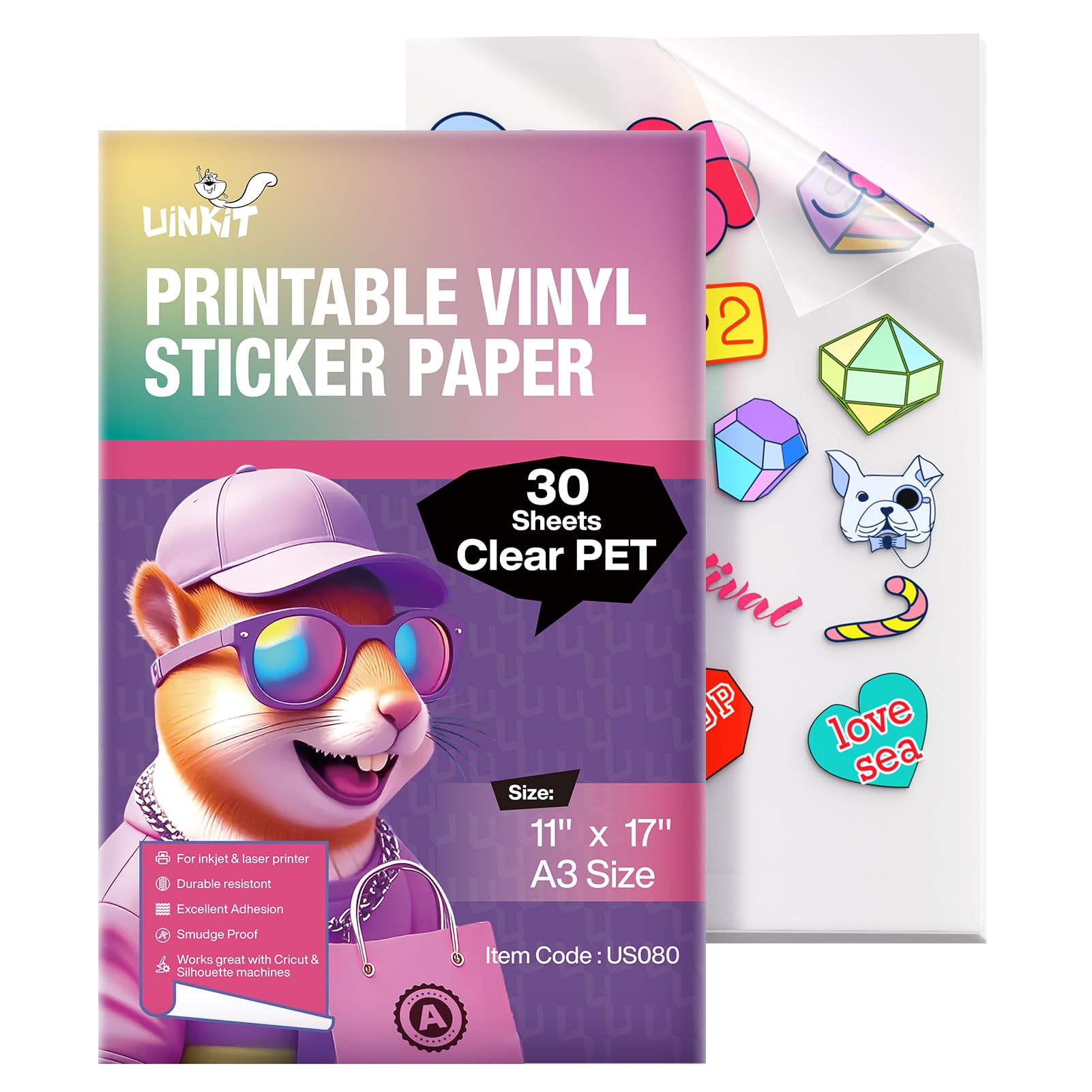 Uinkit 100% Clear Printable Vinyl Sticker Paper