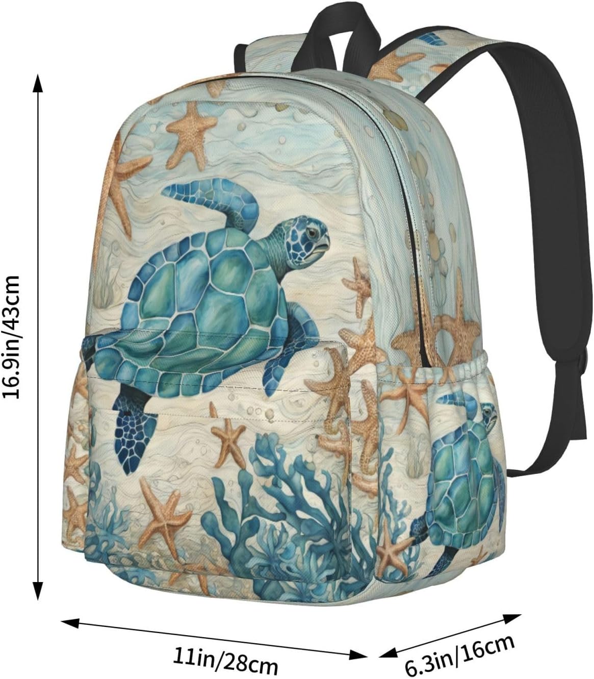 cfpolar 17 Inch Backpack Vintage Sea Turtle Starfish Laptop Bag Shoulder Bag School Bookbag Casual Daypack For Boys Girls