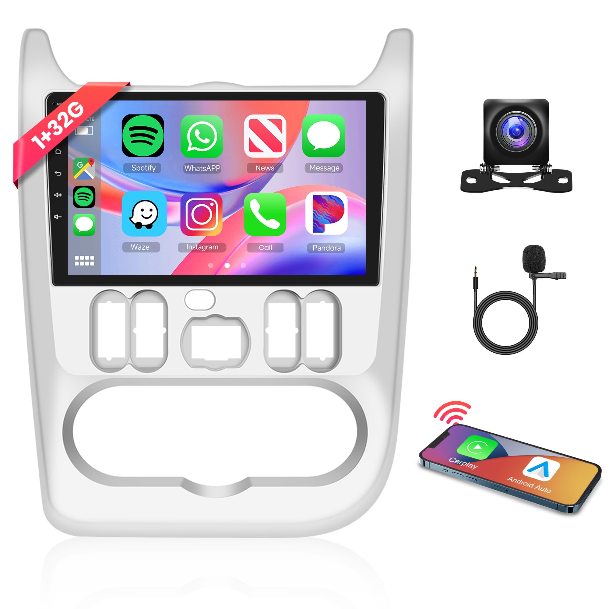 Autoradio Android 13 Per Renault Dacia - 7 Pollici 4G+64G Con CarPlay, Android Auto E Telecamera