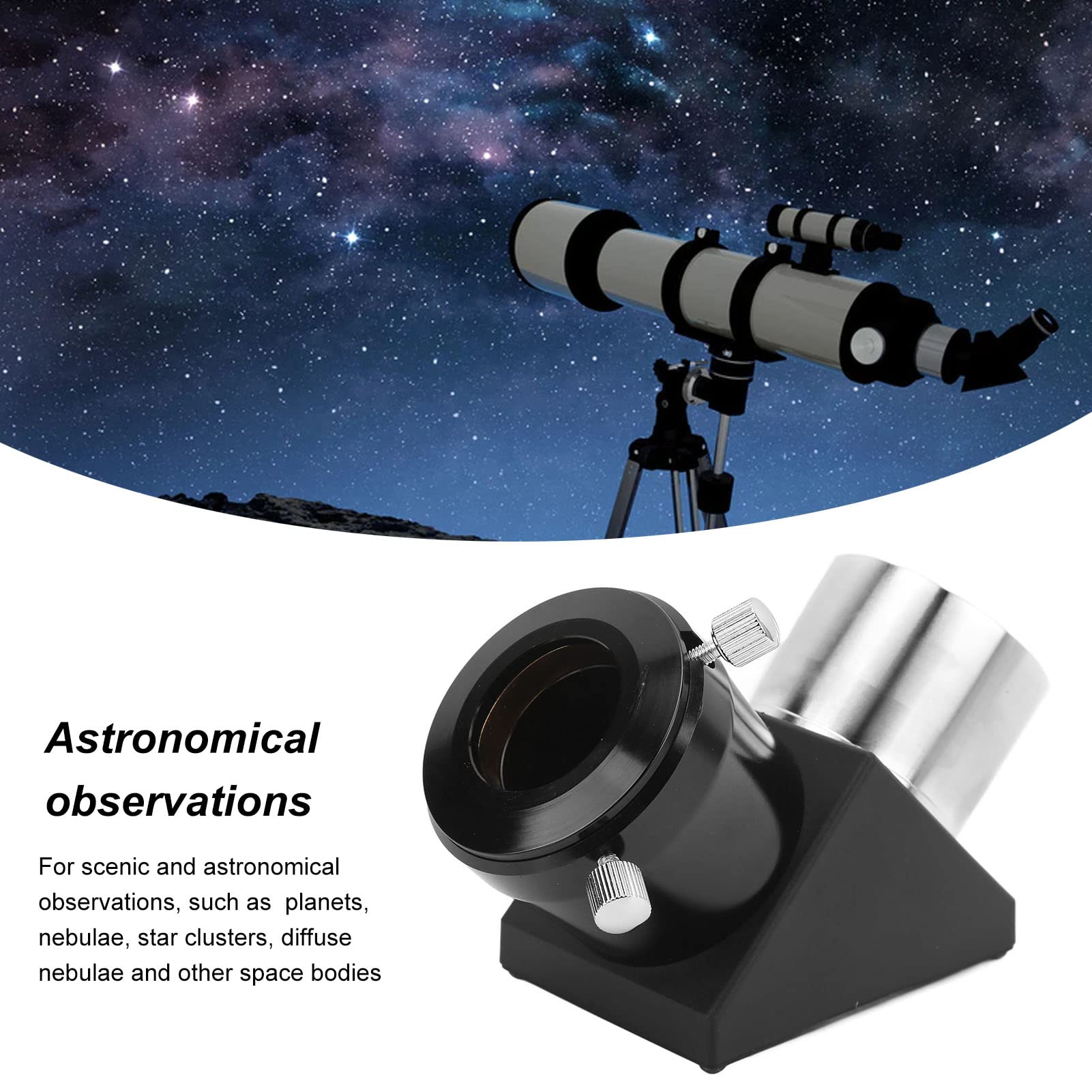 Akozon Telescopio de 2 Pulgadas Adaptador Diagonal de 90 Grados Prisma Espejo Cenital para Observación Astronómica