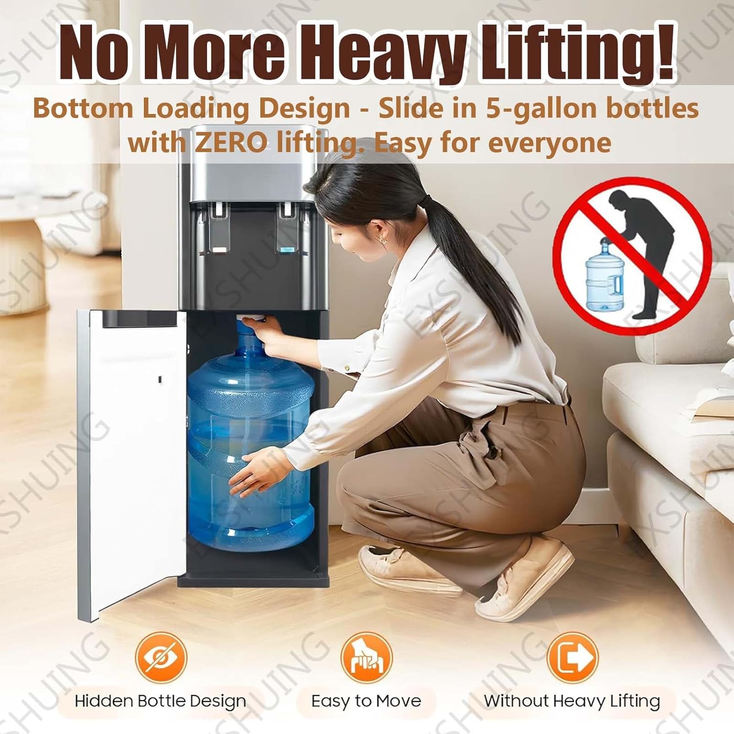 Water Cooler Dispenser, Bottom Load Design with Instant Hot and Cold Water, 5 Gallon/20l Capacity for Household and Office, 1.4 Gal/H Flow and an-ti-Dry Burn Protection(Gray,Hot+Warm)