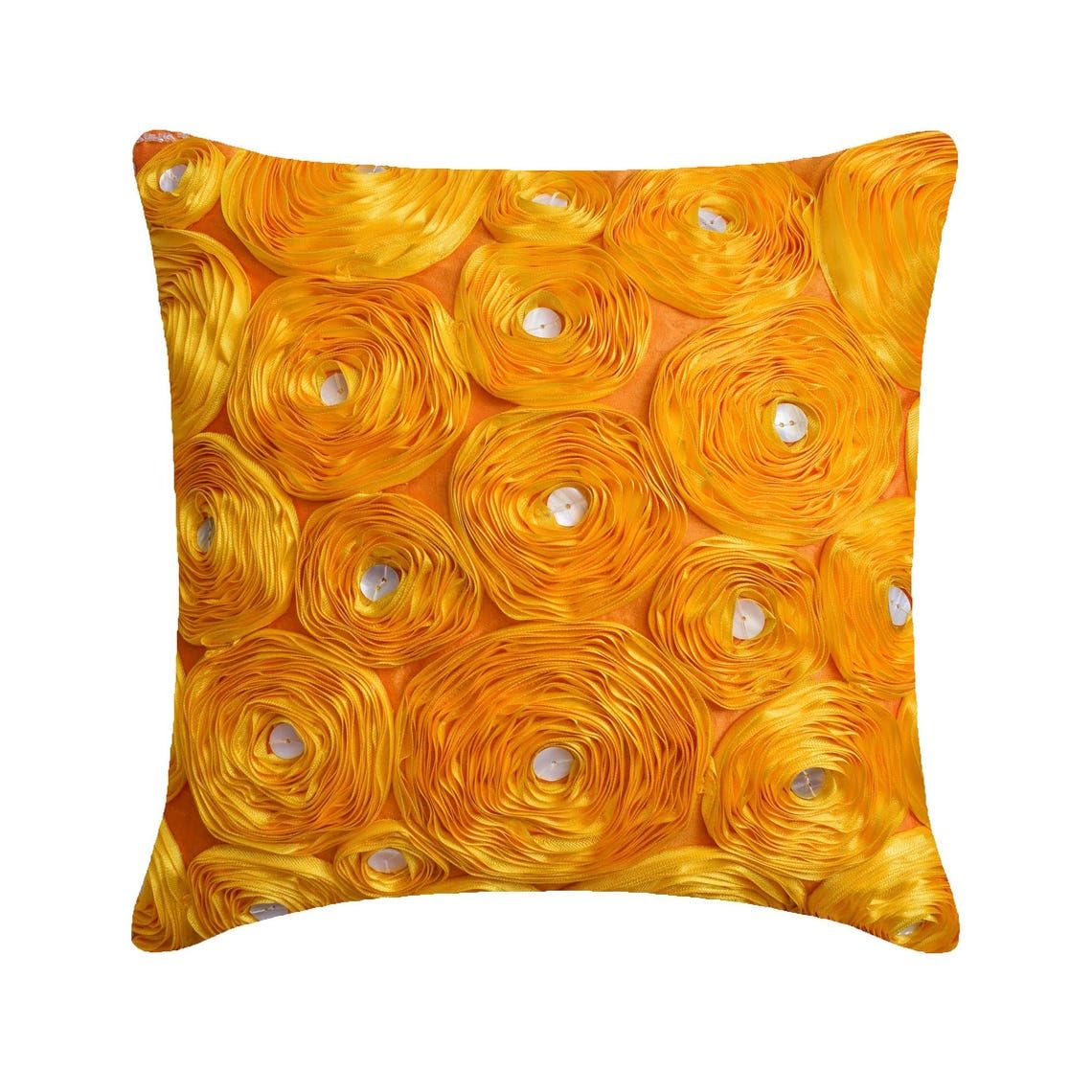 The HomeCentric Orange Cushions Cover Ribbon Marigold Flower Floral Theme Pack of 2, 40x40 cm (16"x16") Cushion Covers Decorative, Square Silk Cushions Cover Floral Modern, French Country - Marigold โ image 1