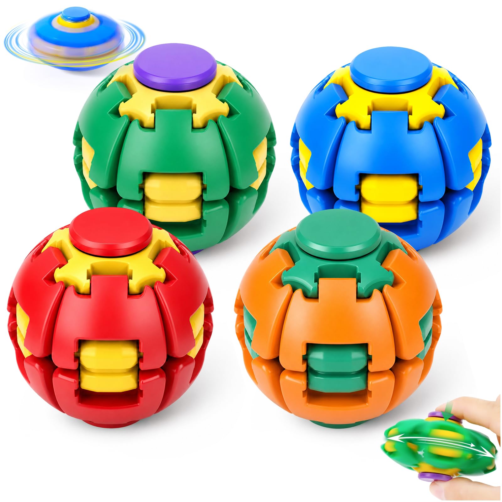 4PCS Press To Spin Helix Core Fidget Spinner Ball, Sensory Fidget Toys