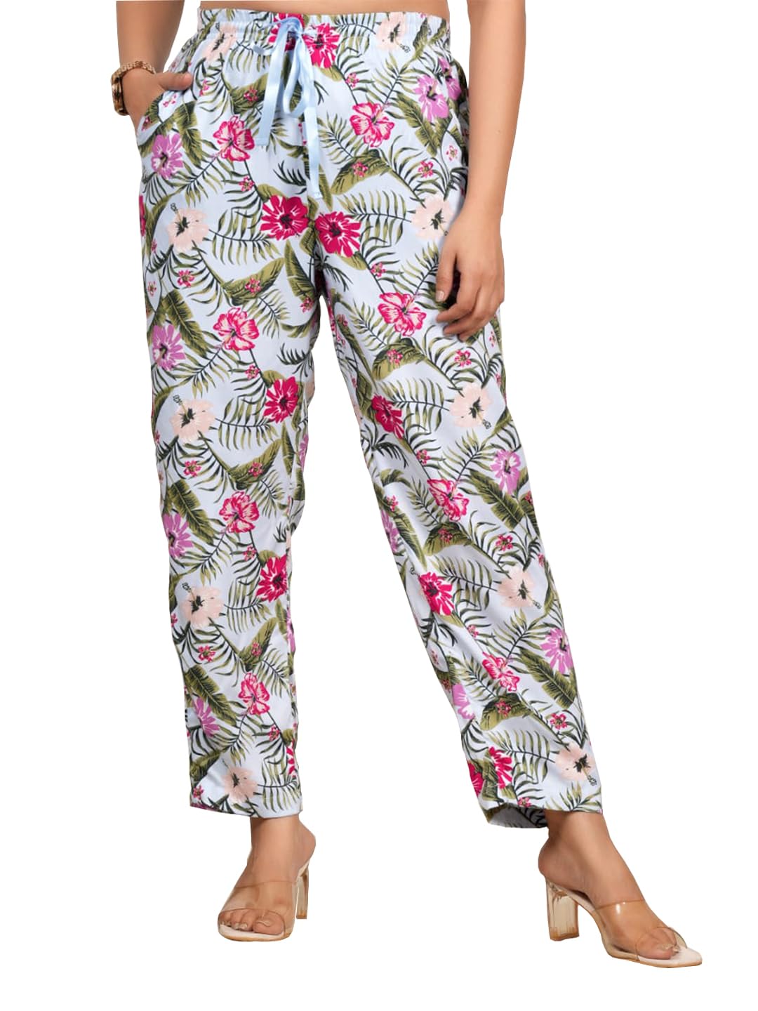 Women’s Pure Cotton Woven Pyjama | Mid Rise Relaxed Fit Elasticated Drawstring Waistband & Side Pocket | Comfortable Lounge, Sleepwear & Casual Bottom Wear(PY-88349 MULTI)-picture-51