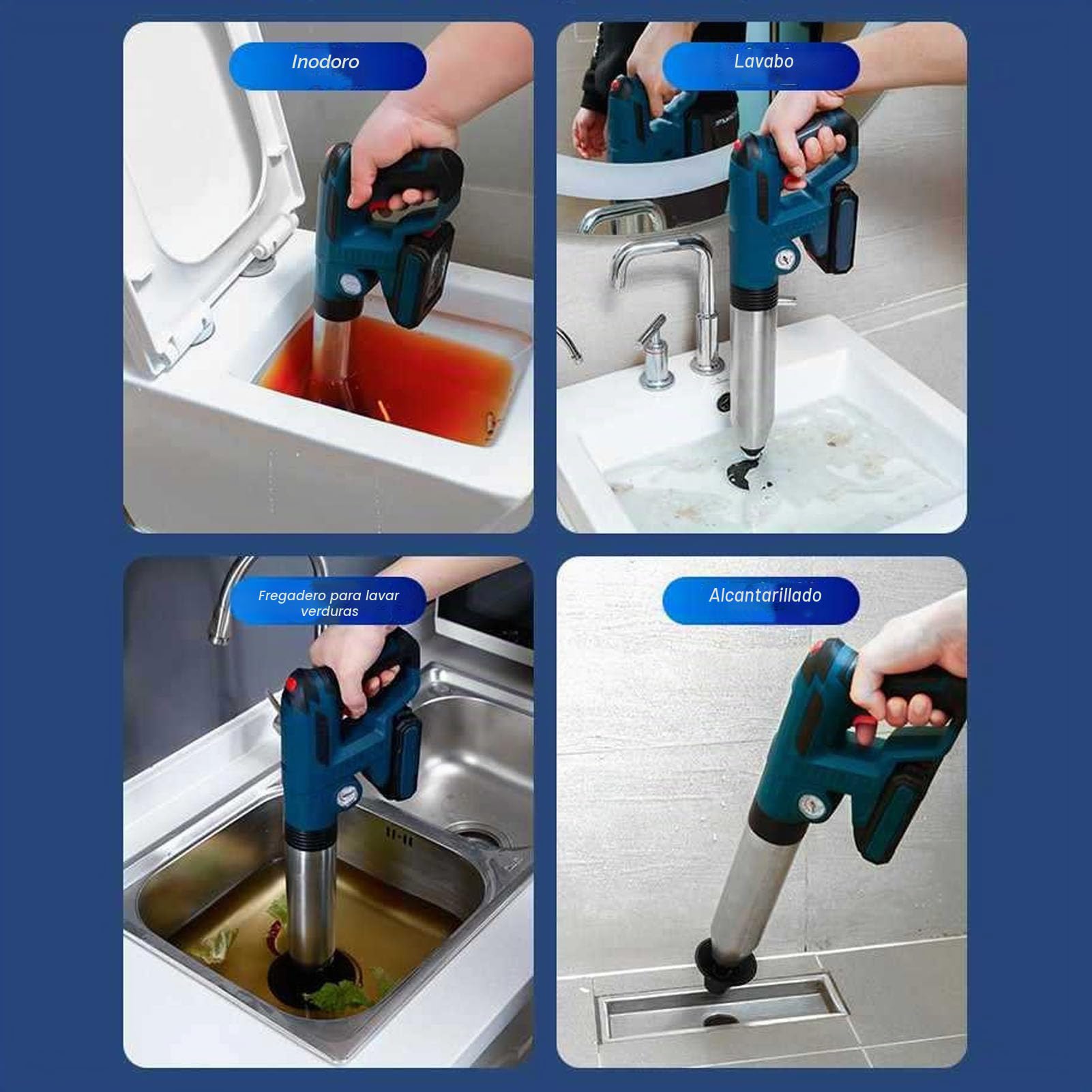 Desatascador de Inodoro Eléctrico, Alta Presión, con Batería de Litio, para Inodoro, Lavabo y Bañera