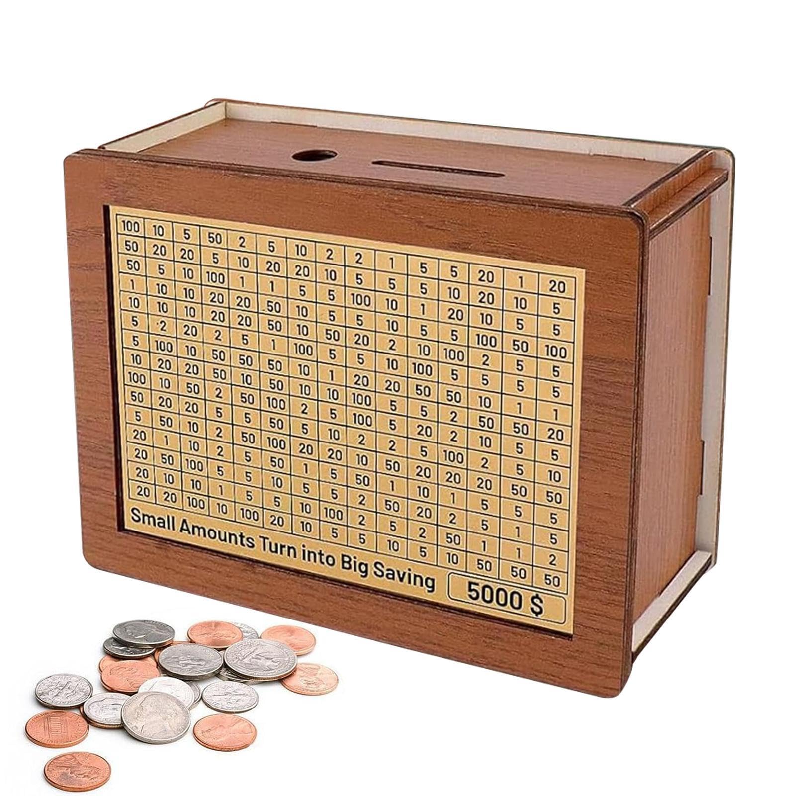 Money Box with Counter for Savings Goal,Wooden Money Box with Money Target and Numbers with Counter Crafts | Cash Vault Savings Box,Cash Savings Challenge Box,Portable Storage Case Money Saving Box