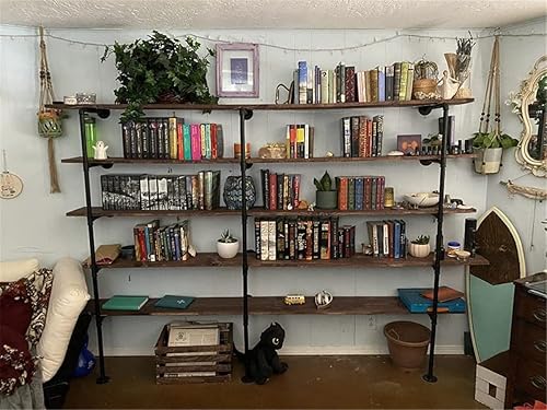 Miniatura 7 de Soporte de estante de tubo de hierro industrial para montaje en pared, estantería abierta retro, estantes de almacenamiento, estantes para colgar en