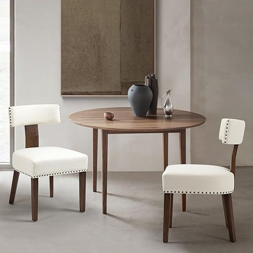 Miniatura 1 de Juego de 2 sillas de comedor tapizadas de madera, sillas de comedor de tela moderna de mediados de siglo con patas de madera, respaldo curvado,