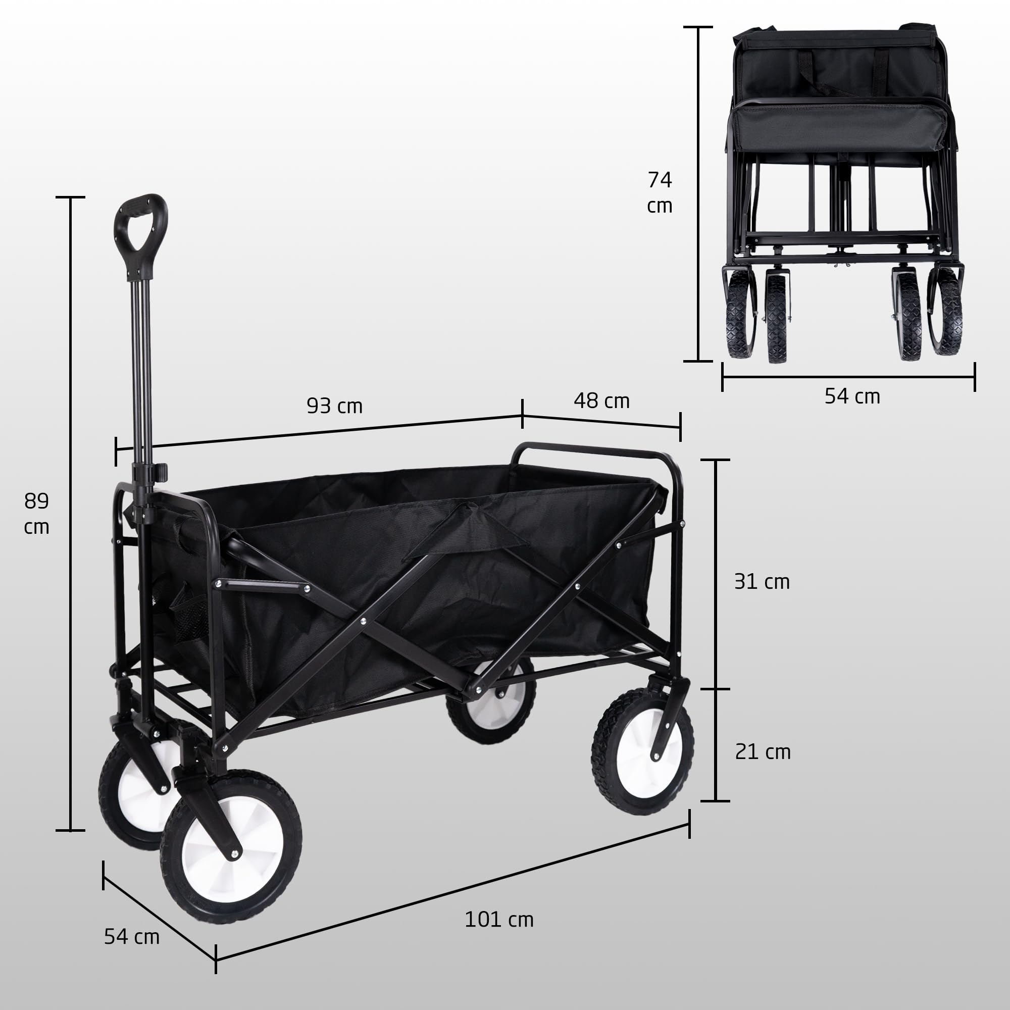 Amig - Chariot de Jardin Pliable Chariot de Plage avec Toile Oxford Imperméable Couleur Noire Roues de 20 cm de diamètre 360º Charge Max. 100 kg, Noir