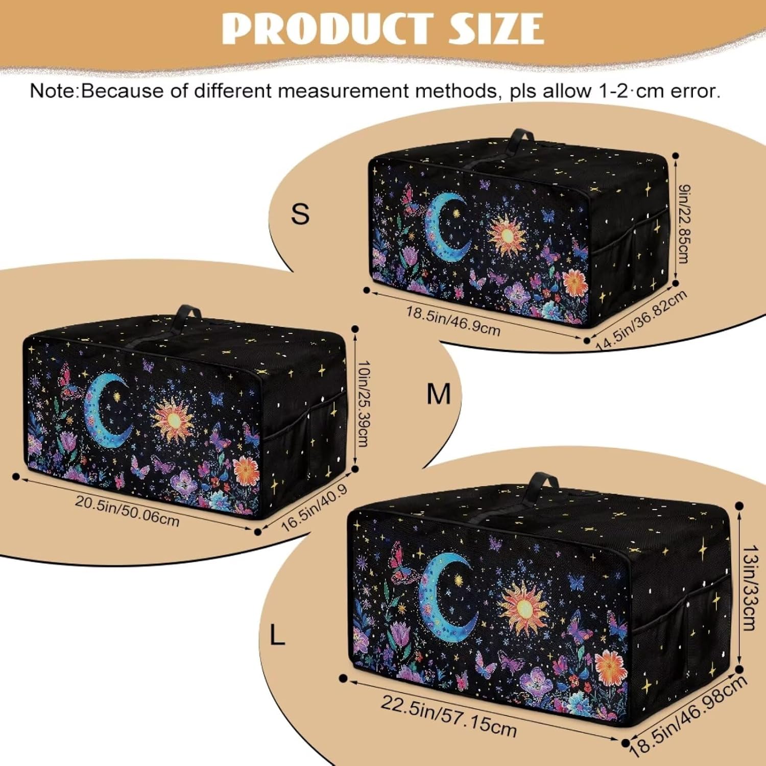Air Fryer Toaster Oven Cover with Pockets, Modern Design Convection Oven Protector for Kitchen Countertop Decor, S, 14.5 x 18.5 x 9 Inches, Moon Sun Butterfly Violet Floral Black